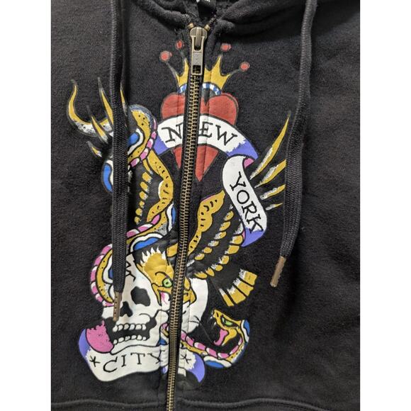 Ed Hardy NYC Full Zip Skull Jacket Cropped Hoodie Y2K 90s Tattoo Art Women's M - Picture 4 of 12